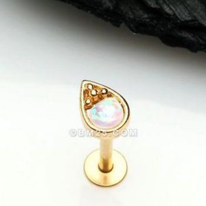 Golden Opalescent Teardrop Top Steel Labret